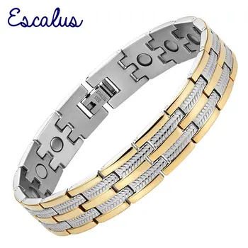 

Escalus Magnetic Men's Jewelry Stainless Steel 2-tone Bracelet Silver Gold Color Ionic Plating Charm Jewelry Bangle