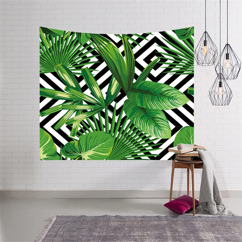 2018 New Tropical plants Geometric Green Leaves Tapestry Wall Hanging