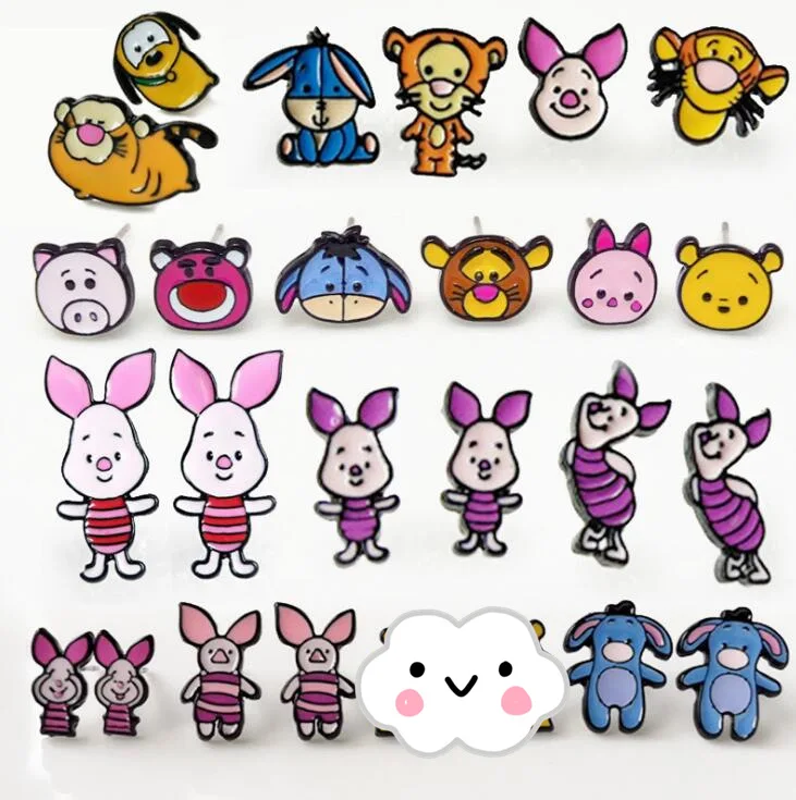 

Piglet eeyore Fashion Anime Cartoon Earring Cute Animal Stud Earrings For Women Girls Kids Jewelry XMAS New Gift
