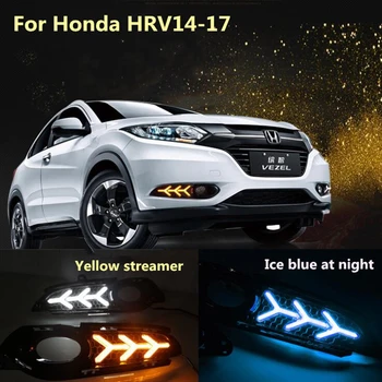 

2pcs For Honda HRV2014~2017 Daytime Running Light DRL LED Fog Lamp Cover With Yellow Turning Signal Functions Ice blue at night