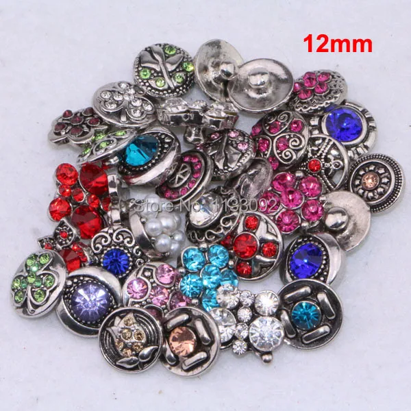 

36pcs/lot Random mix many styles rhinestone snap button 12mm small ginger button charms fit snap button leather bracelet