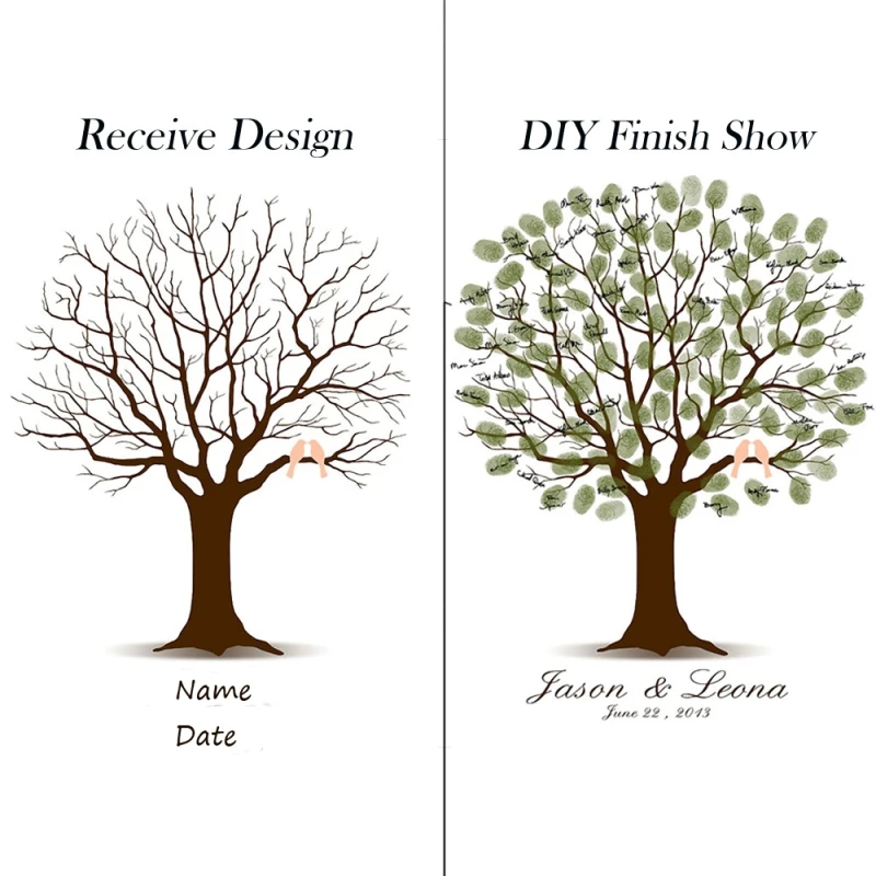 Wedding Fingerprint Tree Painting Loved Bird Guest Book Wedding Gift Fingerprint Souvenir Canvas Poster Deco wedding guest book