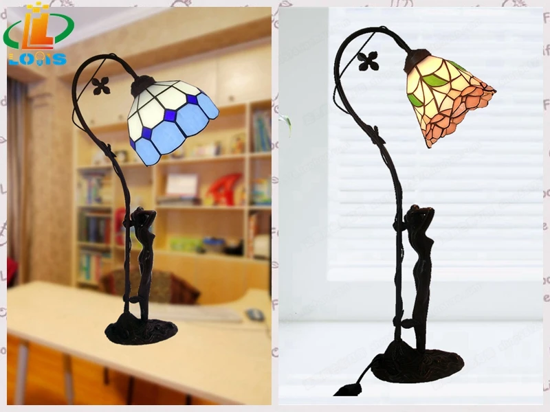 

Mermaid stained glass table lamp Tiffany lamp to read and write lighting children bedroom study pastoral simplicity
