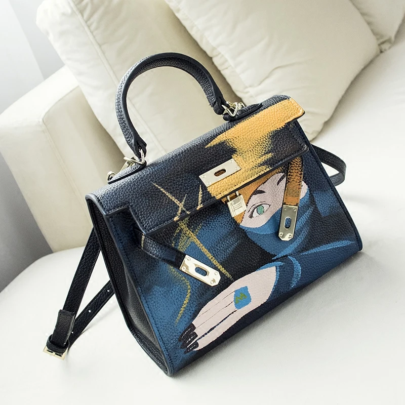 

2019 Europe New Original design Black Ninja handbag PU leather bucket bag 28CM small size ladise shoulder bag Custom female bag