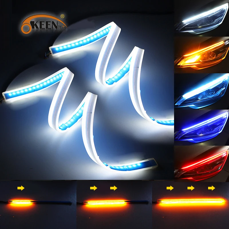 OKEEN 2019 New Car LED DRL Flexible LED Strip Daytime Running Lights Car Headlight Turn Signal Brake Lamps White Amber LED Light OKEEN 2019 New Car LED DRL Flexible LED Strip Daytime Running Lights Car Headlight Turn Signal Brake Lamps White Amber LED Light