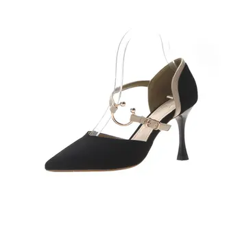 

Shoes women 2019 new fashion summer wild women's shoes stiletto pointed solid color leather women's sandals