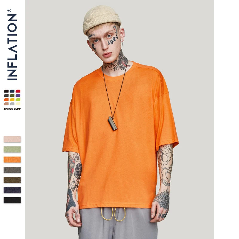 Meilleur INFLATION été nouveau Style unisexe décontracté solide coude longueur col rond coton surdimensionné mode Hip Hop T Shirts 0057S17