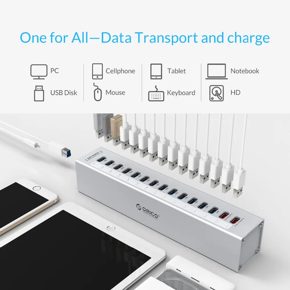 ORICO A3H13P2 алюминиевый 13 портовый USB 3 0 концентратор с 2 портами зарядки 5 в 4 А супер