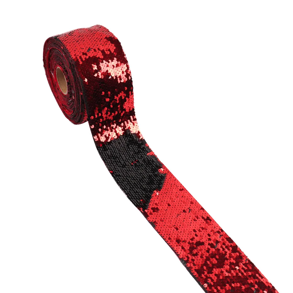 10y " 75 мм блесток ленты Реверсивные ленты для рождественской вечеринки DIY волос банты материалы модные украшения из ткани аксессуары - Цвет: red black