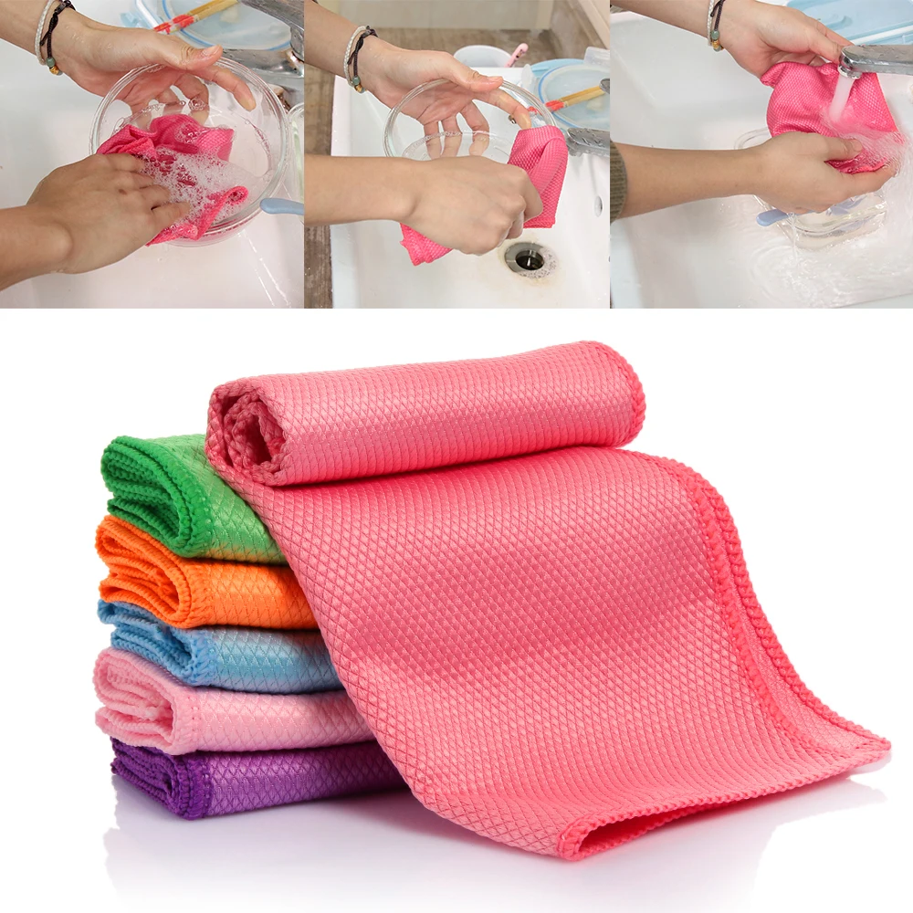 

1 PC Anti-grease Dish Cloth Bamboo Fiber Washing Towel Coral Fleece Cleaning Cloth Water Absorbable Soft Tea Towels Kitchen Home