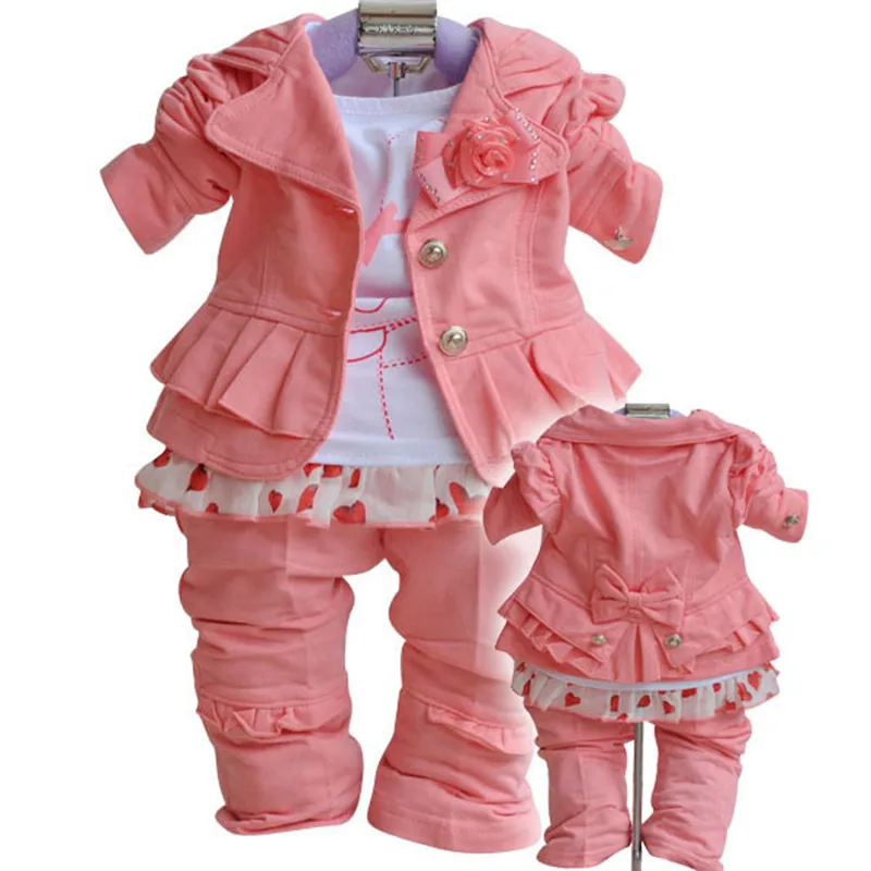 Anlencool, новинка,, весенний брендовый комплект одежды для маленьких девочек, европейский стиль, костюм из трех предметов одежда для малышей