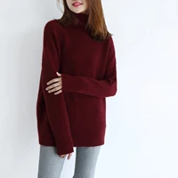 Кашемировый свитер с высоким воротником, теплый плотный однотонный свободный простой мягкий свитер с высоким воротником, свободный толстый женский свитер - Цвет: Бургундия