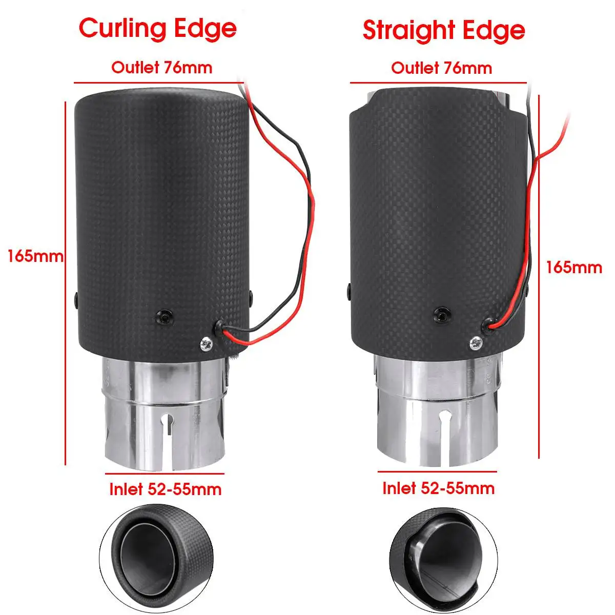 Универсальный матовый углеродного волокна Выхлопной Трубы выхлопной трубы глушитель наконечник со светодиодный светильник керлинг и прямой край 54 мм IN-76mm