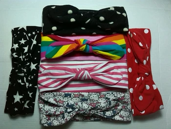 

BB17023 fashion 100% cotton headband Good stretchy dot print hair bow headband girl knot headband hair accessories for girls