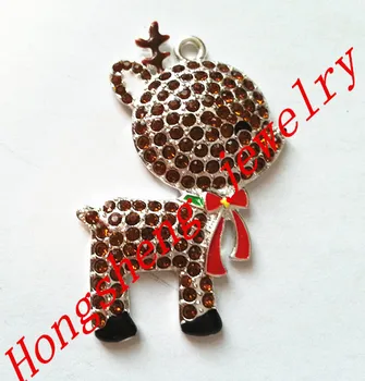 

49x33mm10pcs/lot silver Zinc alloy rhinestones Christmas Reindeer Pendants for Jewelry Necklace making