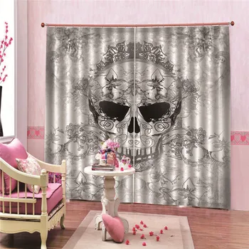 

Skull Pattern Blackout Curtains for Living Room Bedroom Decorative Kitchen Door Curtain Drapery Fabric Teal accessoires