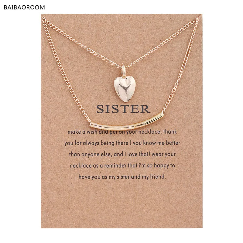 

Golden Plated Sister Love Double Bars Alloy Clavicle Bones Pendant Short Necklace