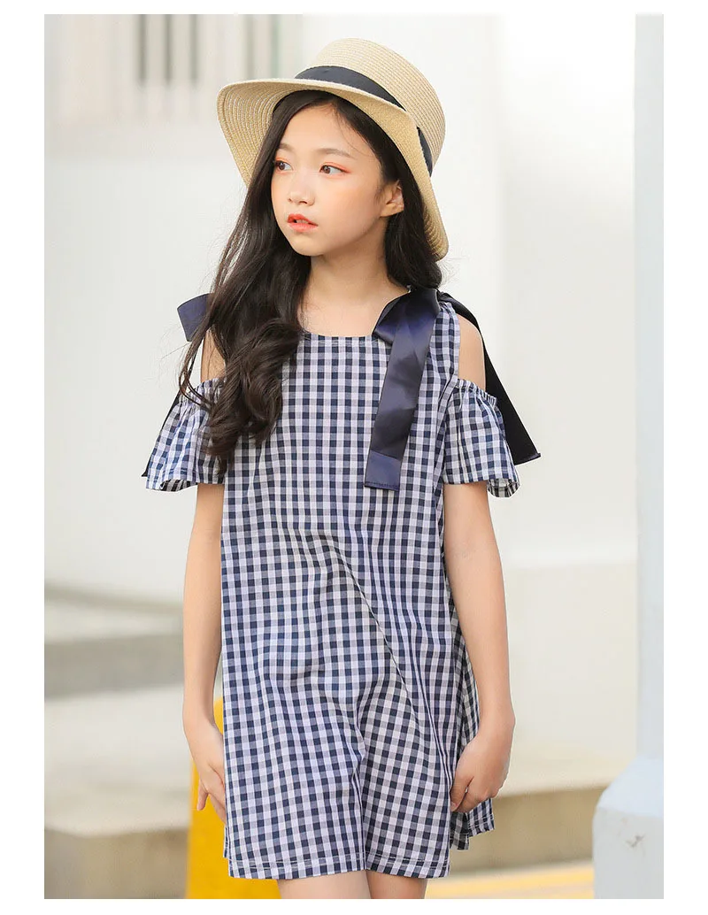 Fashion 2019 Cotton Plaid Summer Dresses For Kids Bow Knee Length Party Dress Baby Big Girls Beach Princess Children Costume (7).jpg