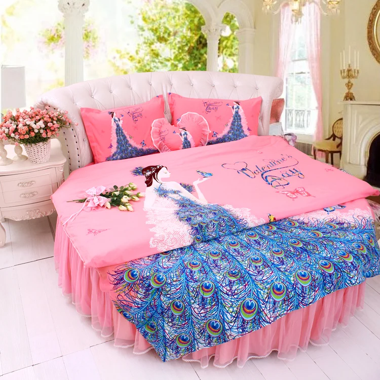 Perfect Round Bed Chinese Style Wedding rosy Bedding sets SuperKing 9Ft Dancing Girls Home MARRY DuvetCover Bedskirt Set Round Bedding 76