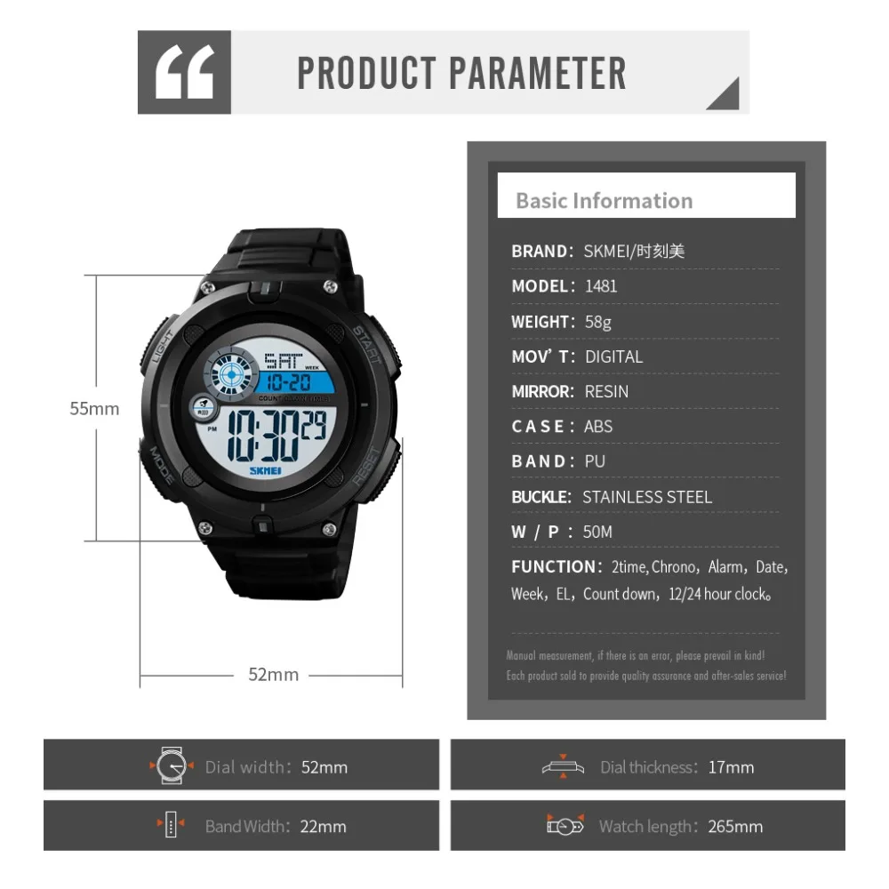 SKMEI спортивные часы для улицы для мужчин цифровые наручные часы 5bar водостойкий WeekDisplay 2 времени будильник для мужчин часы erkek коль saati 1481