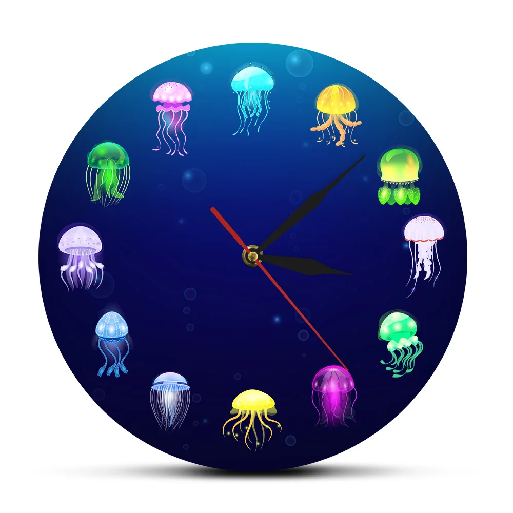 Красочные напечатанные Медузы настенные часы домашний декор морские желе декоративные настенные часы для гостиной морские животные детские настенные художественные