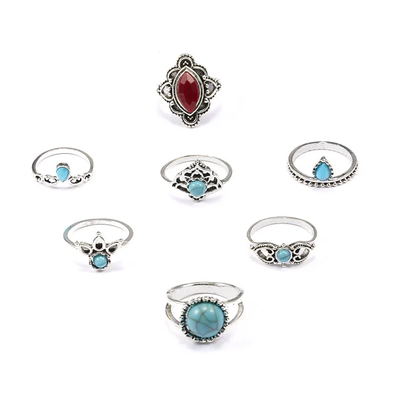 

Vintage Knuckle Rings Set for Women Boho Geometric Flower Crystal Ring Sets Bohemian Midi Finger Jewelry Bague Femme