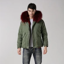 Зимняя парка мужская толстые любителей куртка Военный Зеленый Воротник из меха енота вина поддельные Меховая куртка Верхняя одежда S-4XL
