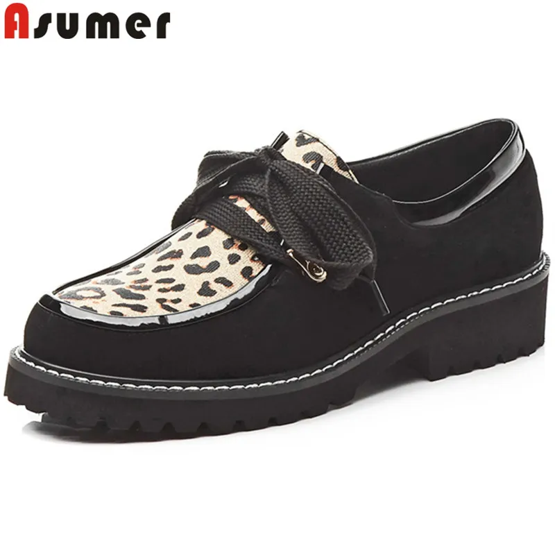 

ASUMER 2019 hot sale new flat platform shoes round toe lace up suede leather shoes women casual flats women brogue shoes