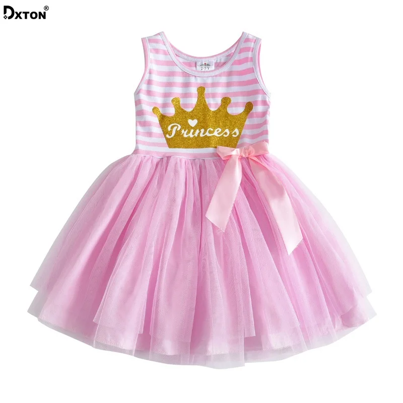 

Dxton Princess Dress Girls Stripes Sleeveless Children Clothes With Bows Kids Girls Dresses Ball Gown Fille Robe For 3-8Y SH4561