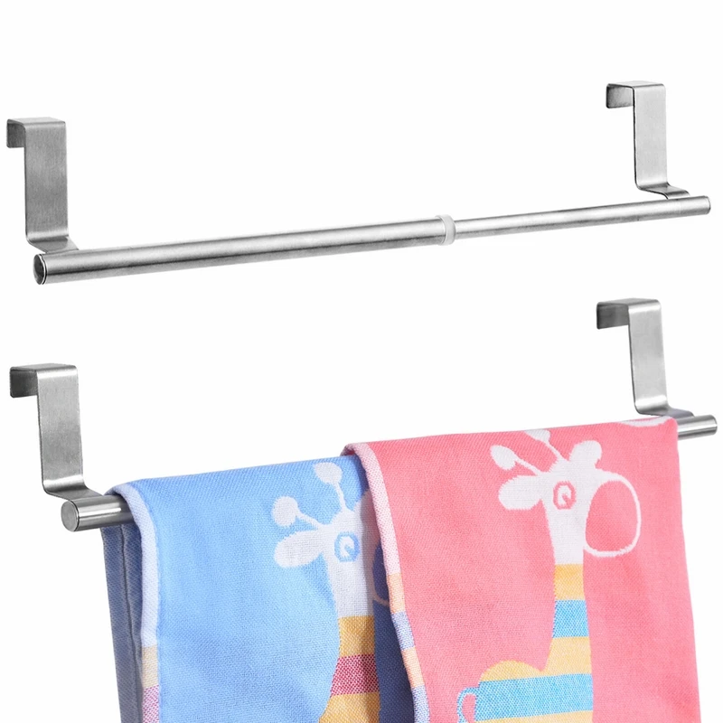 

2 Pcs Kitchen Bathroom Multi-function Towel Rack Stainless Steel Door-back Towel Hanging Rack Kitchen Cabinets Storage Racks
