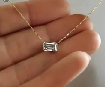0.7ct 6*4mm VVS1 DEF Emerald Cut 14K yellow Gold Moissanite Pendant With 14K Gold Chain Necklace For Women in Fine Jewelry 1