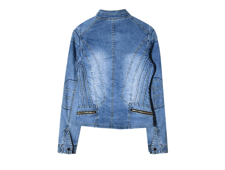 2018 Europe and the United States popular women's baseball jacket stretch denim jacket and more zipper motorcycle models have wild large size (12)