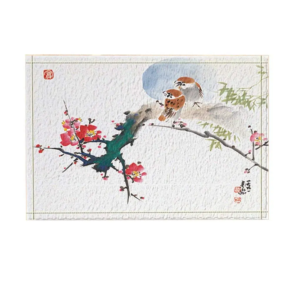 

Asian Traditional Painting Decor Watercolor Bird on the Plum Blossom Bath Rugs Non-Slip Doormat Door Mat Bathroom Accessories