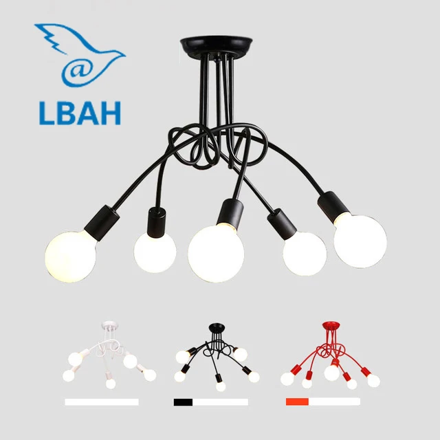 Креативная черно белая потолочная лампа с 5 держателями E27|ceiling light bulb holder|ceiling