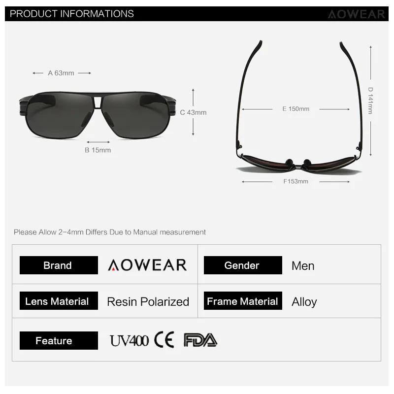 Aowear классический Для мужчин Солнцезащитные очки для женщин поляризационные uv400 вождения Защита от солнца Очки для водителя мужской