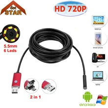 Stardot 2in1 5.5mm lens Waterproof Micro USB Endoscope Android Endoscope Camera with 6LED Inspection Borescope for SmartPhone PC