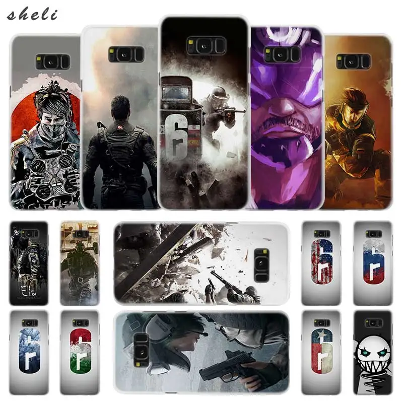 

Sheli Rainbow Six Transparent Patterned hard Case Cover for Samsung Galaxy S4 S5 S6 S7 S8 S9 Plus Edge Mini s10 lite