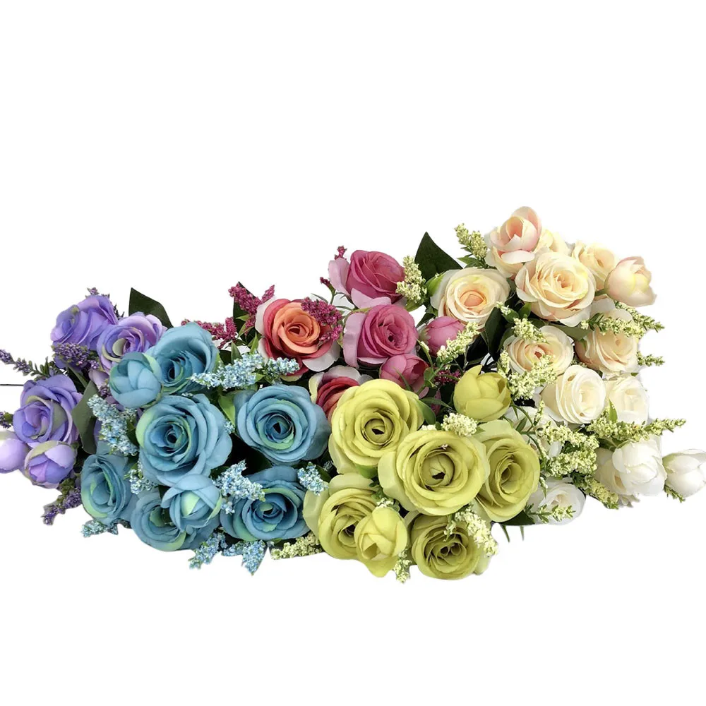 Fake Flowers Home Decor Plastic Fake Flower Garden Blooming Rose Flower