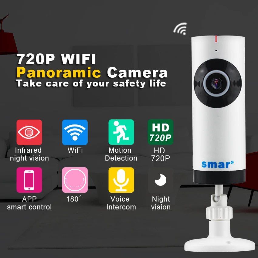 Smar HD 720P Беспроводная ip камера 360 градусов панорамная рыбий глаз ночного видения