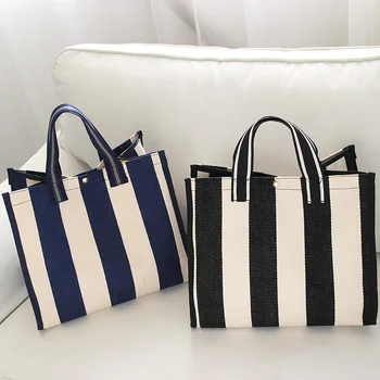 

Bags for Women 2018 New Canvas Bag Handbags Laptop Striped Shoulder Bag Mochila Canvas for Women