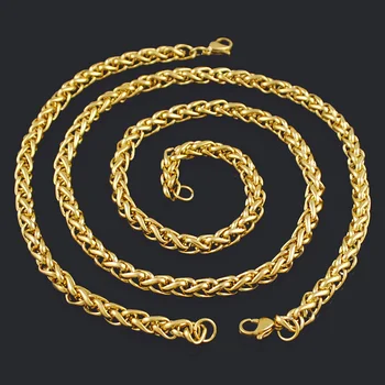 

AMUMIU Men's Women's 6MM Gold Color Fill Necklace Bracelet Stainless Steel Jewelry Set Charm Classic Party Gift HJS147