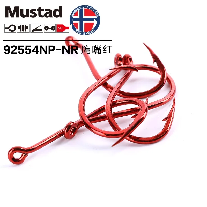 Mustad 92554 Орлиная красная рыба колючий крючок Длинная тонкая червь Приманка Высокоуглеродистая сталь Ультра точечные крючки морские острые Крючки