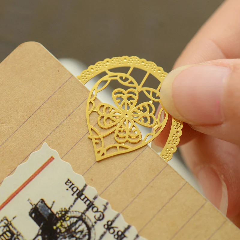 7 pcs/Lot Gold leaf metal bookmarks for book marker holder Vintage marcadores de livro office supply material School 6833