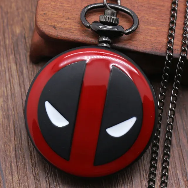 Cool Fashion Deadpool Theme Fob Pocket Watch With Black Chian Necklace Best Gift Cool Fashion Deadpool Theme Fob Pocket Watch With Black Chian Necklace Best Gift