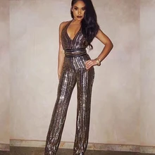 Лето г. для женщин элегантные пикантные без рукавов V средства ухода за кожей Шеи vestidos блёстки комбинезон Bodycon повод вечерние партии комбин