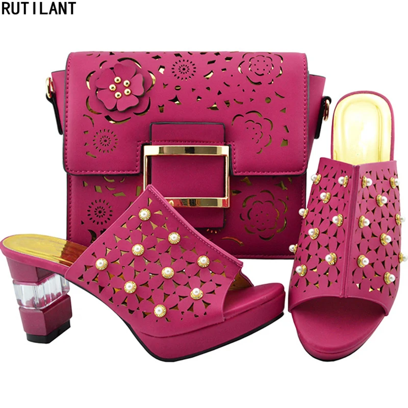 

New Arrival Italian Shoes and Bags To Match Shoes with Bag Sets Decorated with Rhinestone Shoes and Bag Set African Sets 2018
