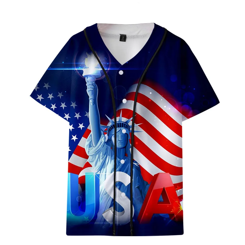 

Summer Flag Printed Short UnisexBaseball Uniform Jacket Loose Casual Shirts