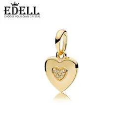 EDELL 100% 925 пробы серебро подлинный 367376CZ блеск логотип сердце Подвеска Шарм оригинальный Для женщин ювелирные изделия