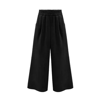 

2017 Winter Women Woolen Pants Fashion High Waist Wide Leg Pants Female L-5XL Plus Size 9/10 Trousers Black Pink High Quality