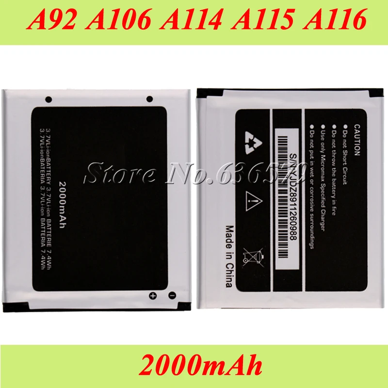 2000 мА/ч Батарея Для Micromax A114 A92 A106 A115 A116 A117 A210 S9101 Q340 Q338 s9111 аккумулятор | Мобильные